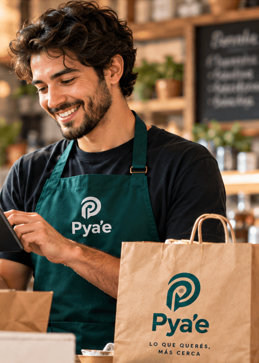 Comerciante gestionando pedidos de Pya'e